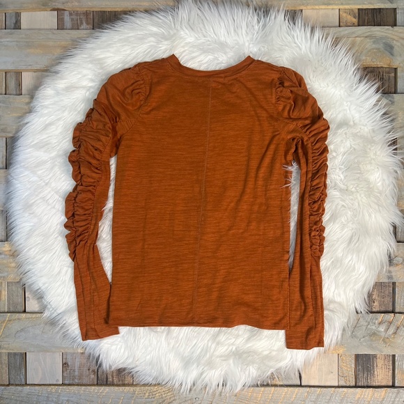 Shirred [We The Free ✵ People] Burnt Orange Tee | Ruched Long Sleeve Top | Small - Picture 4 of 12